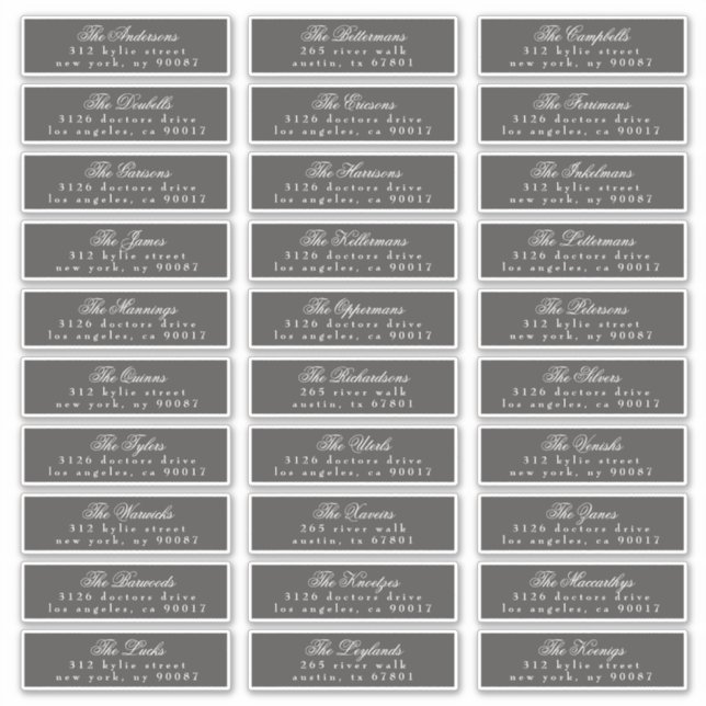 Classic Calligraphy Dark Grey Guest Address label (Front)