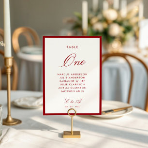 Classic Calligraphy Deep Red Old Money Table Number