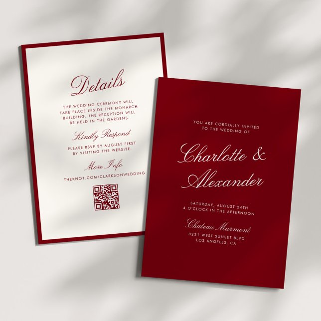 Classic Calligraphy Deep Red Old Money Wedding Invitation (Creator Uploaded)