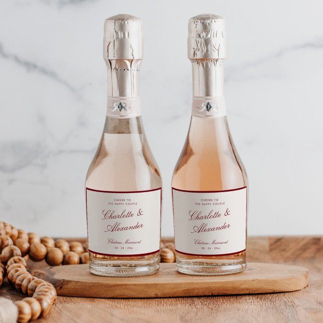 Classic Calligraphy Deep Red Old Money Wedding Sparkling Wine Label (Creator Uploaded)