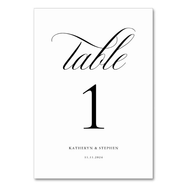 Classic Calligraphy Elegant Wedding Table Number 1 (Front)
