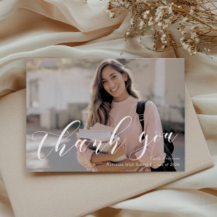 Classic Calligraphy Graduation Photo Thank You Card