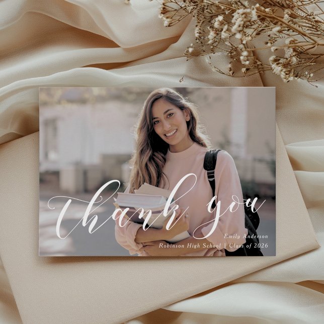 Classic Calligraphy Graduation Photo Thank You Card (Creator Uploaded)
