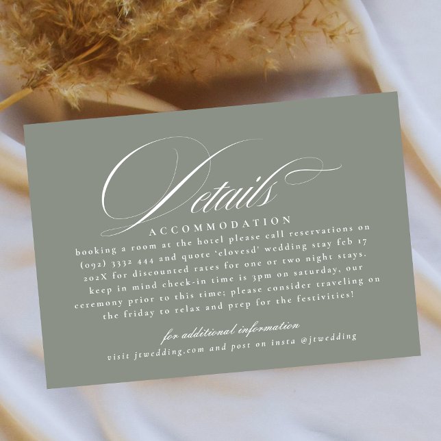 Classic Calligraphy Grey Green Wedding Details Enclosure Card (Creator Uploaded)