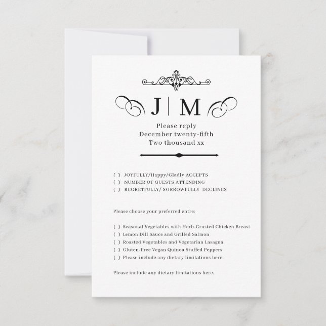 Classic Calligraphy Monogram Wedding RSVP (Front)