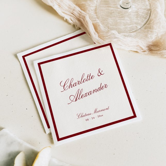 Classic Calligraphy Old Money Deep Red Wedding Napkin (Creator Uploaded)