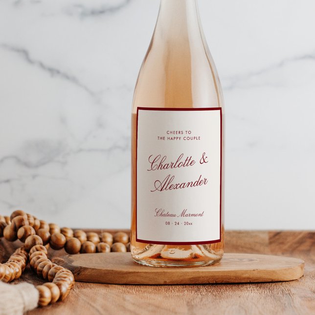 Classic Calligraphy Old Money Deep Red Wedding Wine Label (Creator Uploaded)