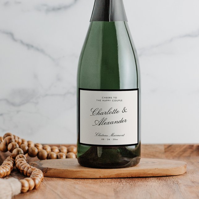 Classic Calligraphy Old Money Wedding Sparkling Wine Label (Creator Uploaded)