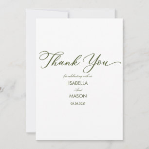 Classic calligraphy olive green thank you card