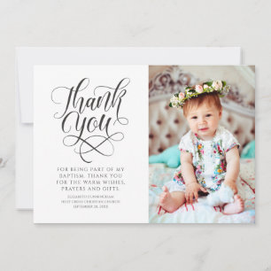 Classic Calligraphy Photo Baptism Thank You Card