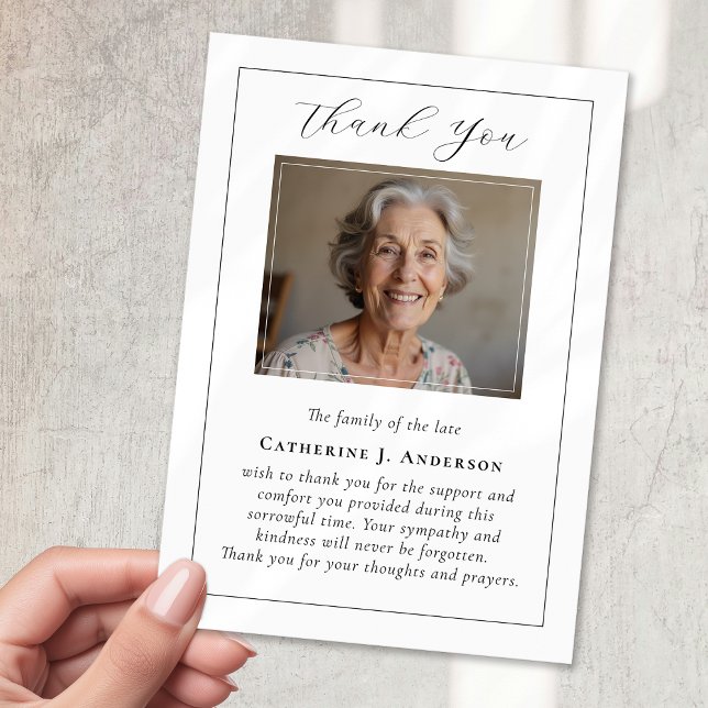 Classic Calligraphy Photo Sympathy Funeral  Thank You Card (Creator Uploaded)