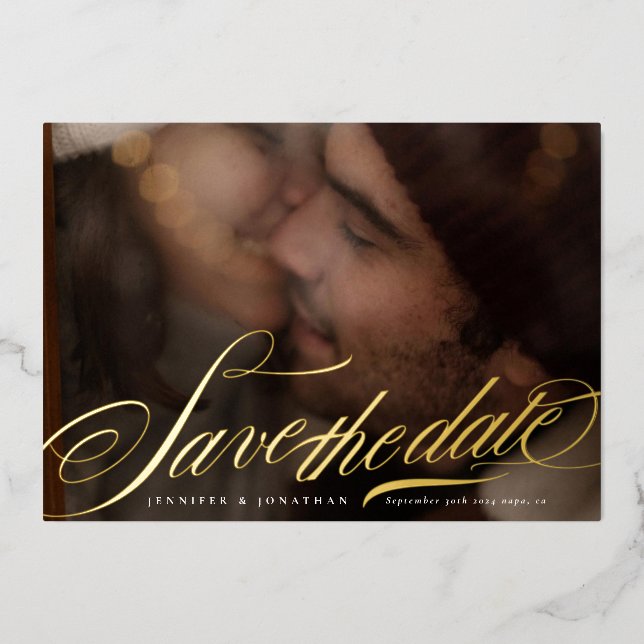 Classic Calligraphy Photo Wedding Save The Date (Front)