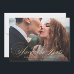 Classic calligraphy photo wedding save the date<br><div class="desc">Classic calligraphy save the date design in faux gold colour,  with couple's photo,  simple and elegant. Great photo save the date cards for vintage wedding,  formal wedding and other events. 
Select "Click to customise further" in "Personalise this template" section to adjust your photo's position and size.</div>