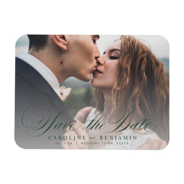 Classic calligraphy photo wedding save the date  m magnet (Horizontal)