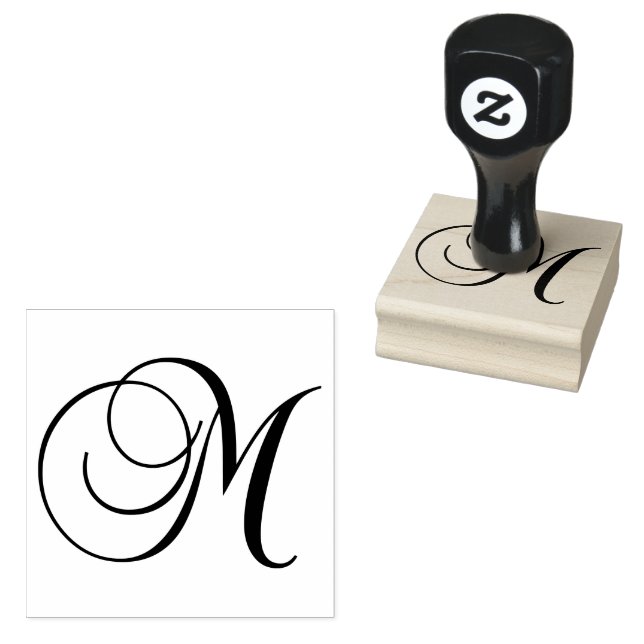 Classic Calligraphy Script Letter M Monogram Rubber Stamp (Stamped)