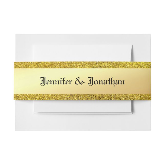 Classic Calligraphy Script Text Retro Gold Glitter Invitation Belly Band (Front Example)