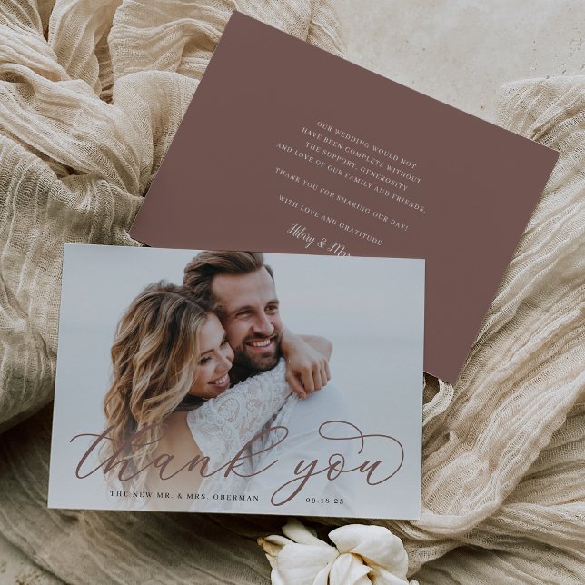 Classic Calligraphy Script Wedding Photo Flat Thank You Card (Creator Uploaded)