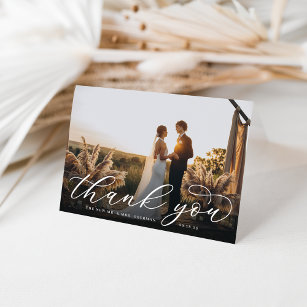Classic Calligraphy Script Wedding Photo Folded Thank You Card