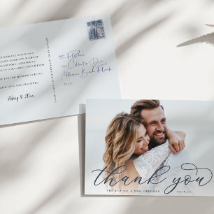Classic Calligraphy Script Wedding Photo Thank You Postcard