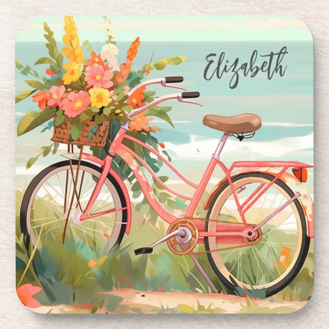 Classic Calligraphy Summer Beach Bike  Coaster (Front)