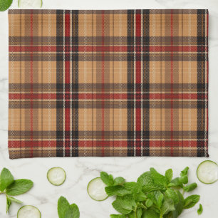 Classic Camel Red & Black Tartan Plaid Pattern Tea Towel