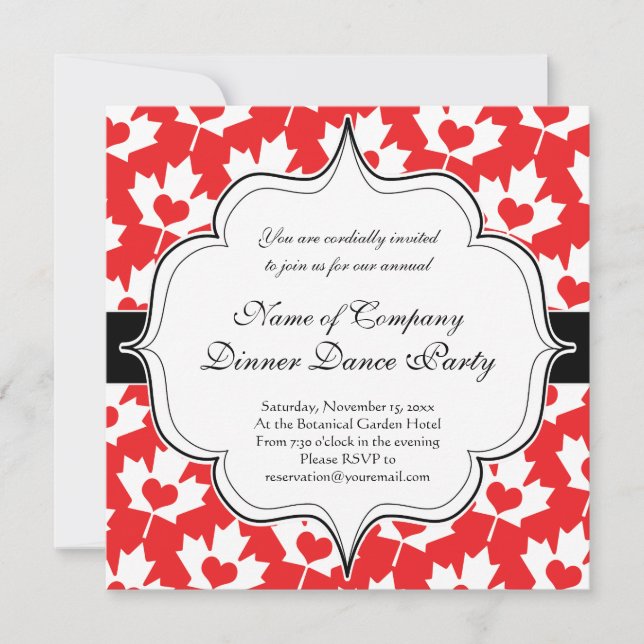 Classic Canadian Flag Maple Leaf with Heart Invitation (Front)