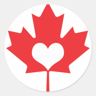 Classic Canadian Maple Leaf and Heart Canada Day Round Sticker