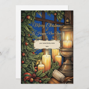 Classic Candlelight Personalized Christmas Card  