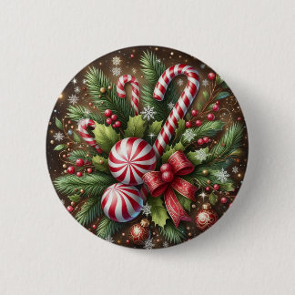 Classic Candy cane/peppermint Christmas greenery 6 Cm Round Badge