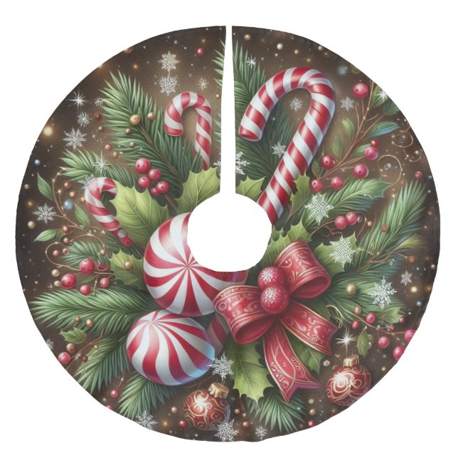 Classic Candy cane/peppermint Christmas greenery Brushed Polyester Tree Skirt (Front)
