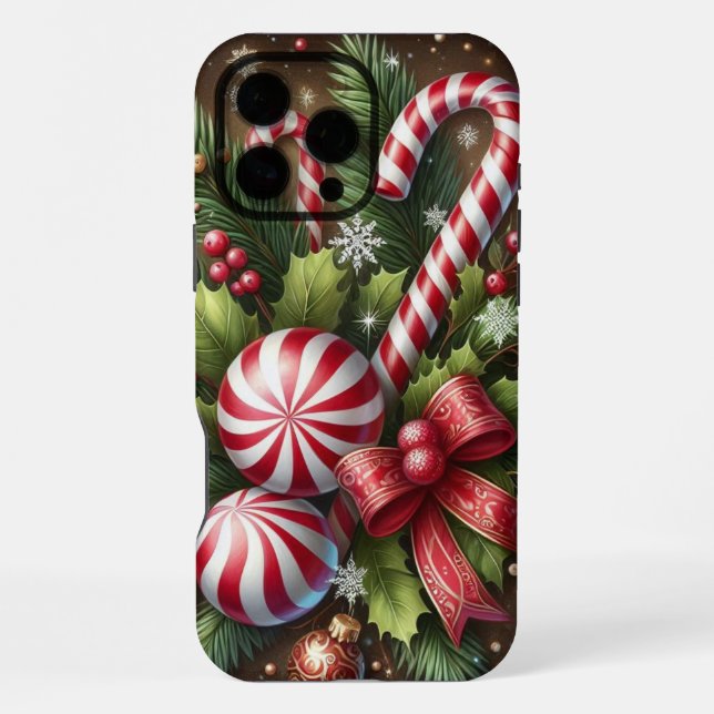 Classic Candy cane/peppermint Christmas greenery iPhone Case (Back)