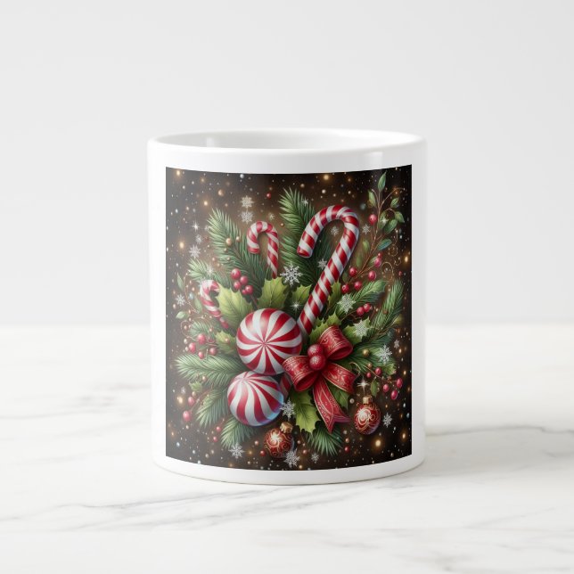 Classic Candy cane/peppermint Christmas greenery Large Coffee Mug (Front)