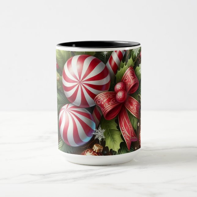 Classic Candy cane/peppermint Christmas greenery Mug (Center)