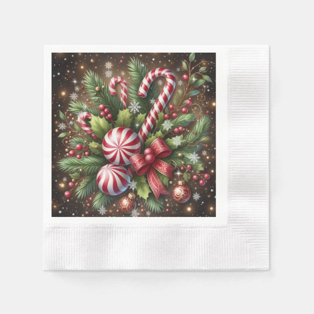 Classic Candy cane/peppermint Christmas greenery Napkin (Front)