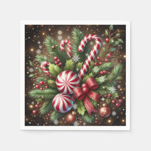 Classic Candy cane/peppermint Christmas greenery Napkin