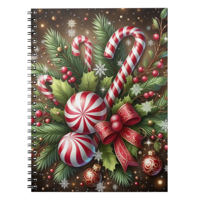 Classic Candy cane/peppermint Christmas greenery Notebook (Front)