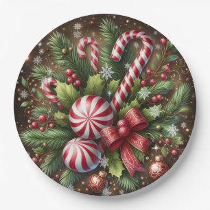 Classic Candy cane/peppermint Christmas greenery Paper Plate