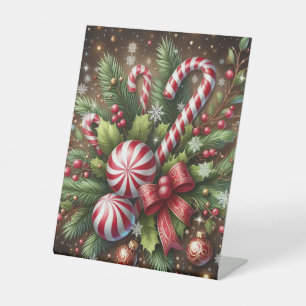 Classic Candy cane/peppermint Christmas greenery Pedestal Sign