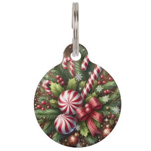 Classic Candy cane/peppermint Christmas greenery Pet Tag