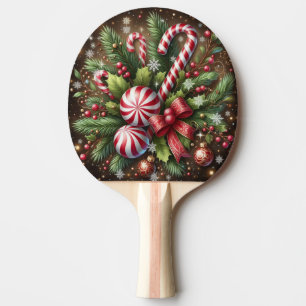 Classic Candy cane/peppermint Christmas greenery Ping Pong Paddle
