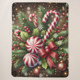 Classic Candy cane/peppermint Christmas greenery Sherpa Blanket