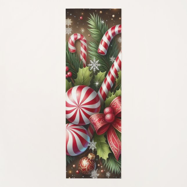 Classic Candy cane/peppermint Christmas greenery Yoga Mat (Front)