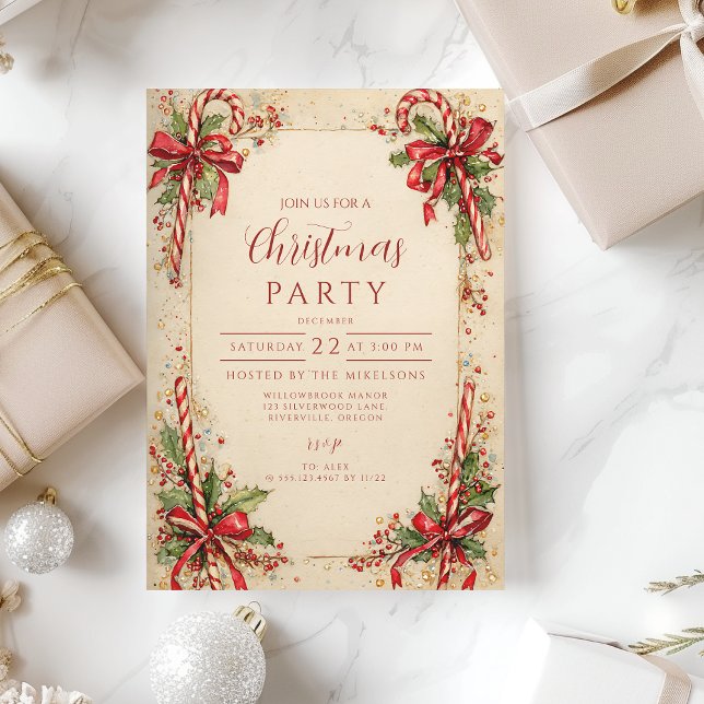 Classic Candy Striped Holiday Invitation (Creator Uploaded)