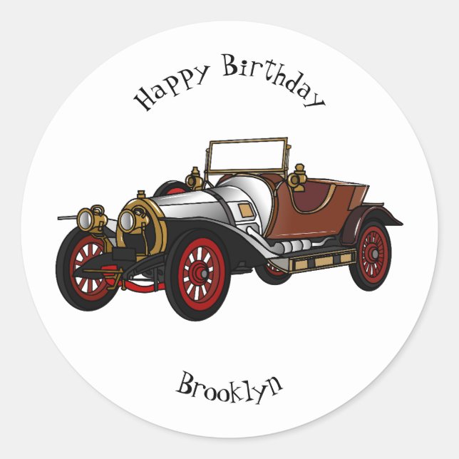 Classic car 1920 cartoon illustration classic round sticker (Front)