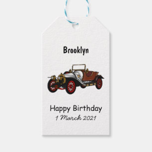 Classic car 1920 cartoon illustration gift tags