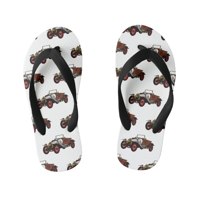 Classic car 1920 cartoon illustration kid's thongs (Footbed)