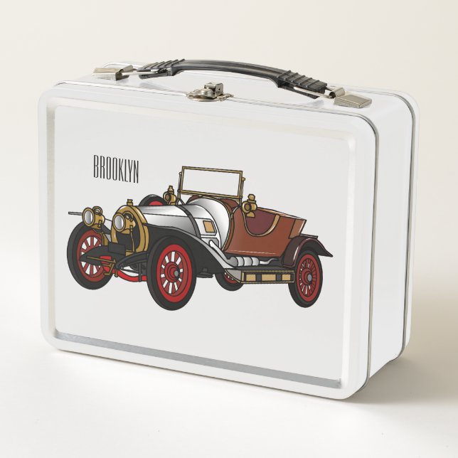 Classic car 1920 cartoon illustration metal lunch box (Front)