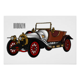 Classic car 1920 cartoon illustration poster