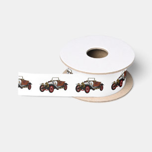 Classic car 1920 cartoon illustration satin ribbon