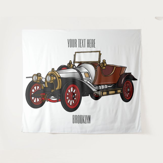 Classic car 1920 cartoon illustration tapestry (Front (Horizontal))